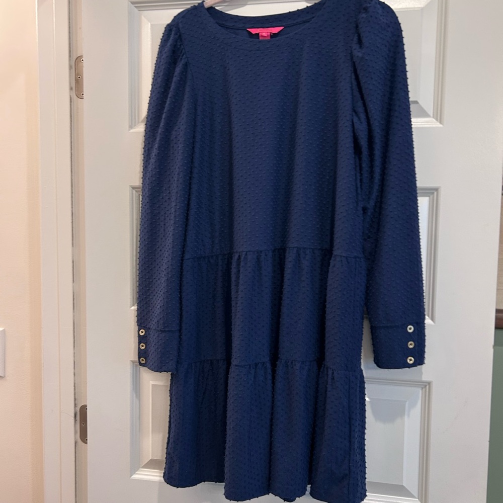 Lilly Pulitzer Navy Dot Dress- EUC/Large absolutely gorgeous and so Comfortable!